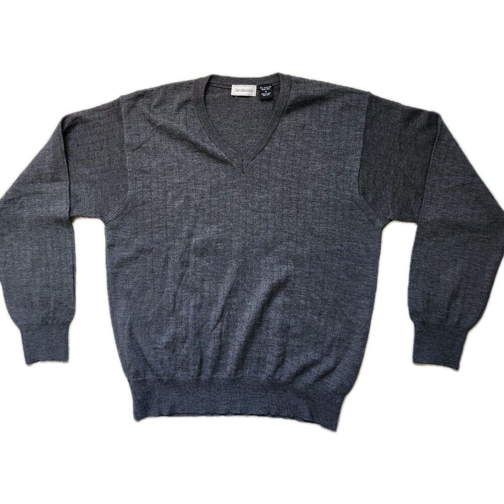 NWOT VTG Jacobsons Merino Wool Sweater Mens M Gray V Neck Made in Italy